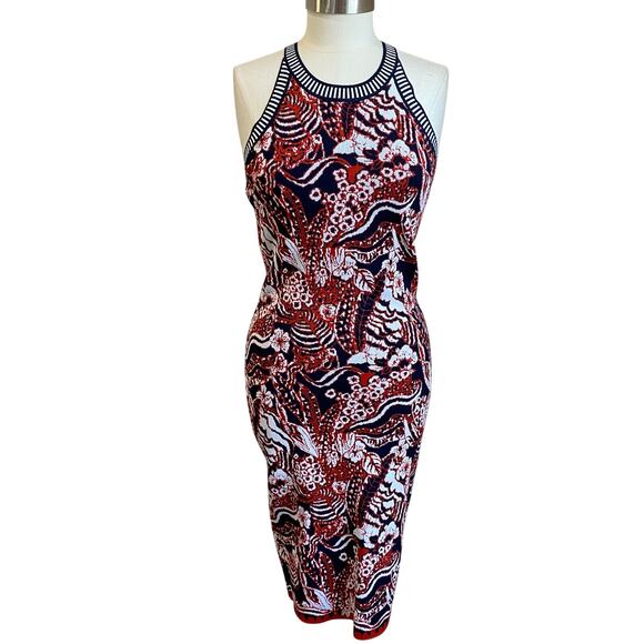 RACHEL Rachel Roy Red & Blue Jacquard Bodycon Sweater Dress Size Large - Picture 1 of 8